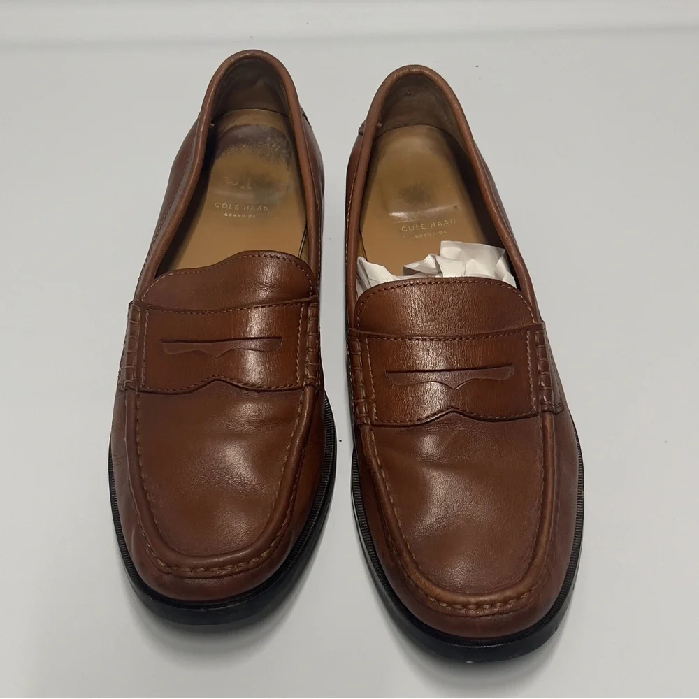 COLE HAAN Men’s Size 9 1/2M Brown Penny slip on  Loafers - Picture 4 of 11